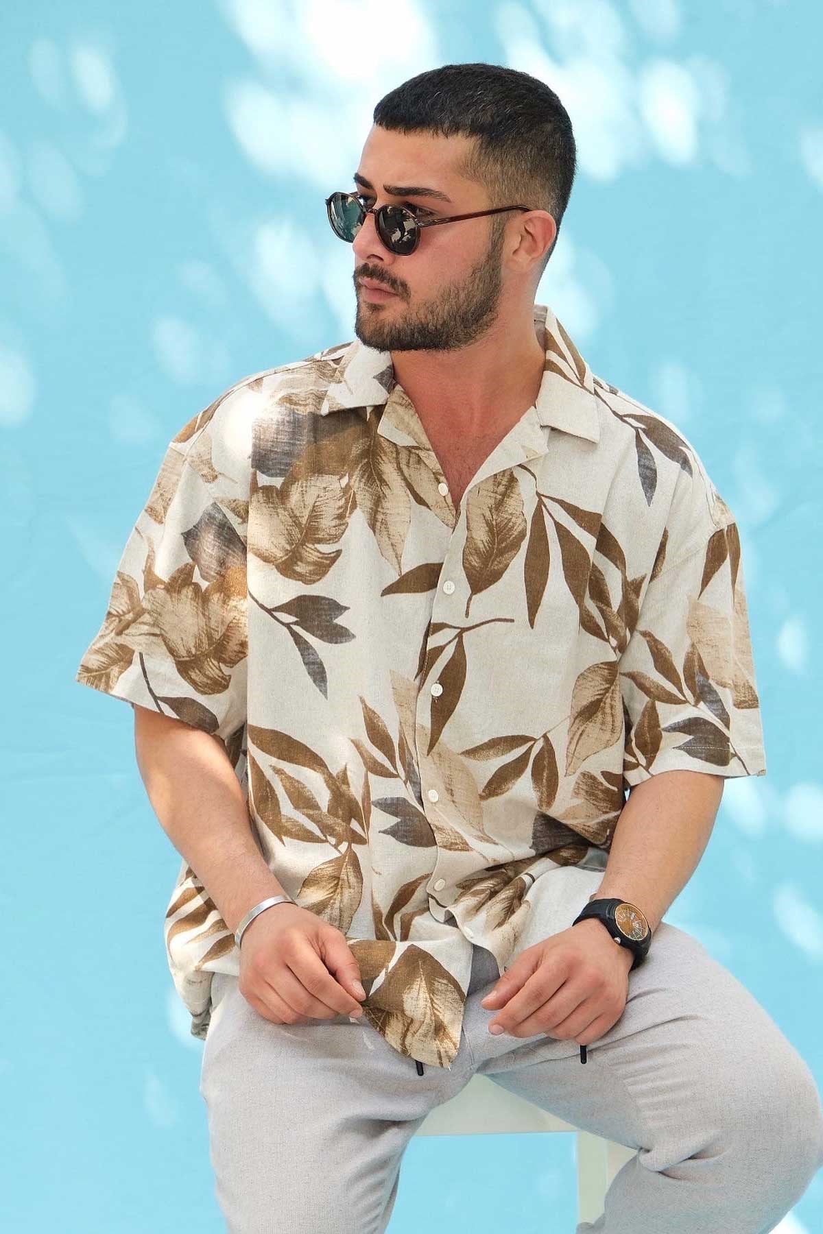Oversize Kısa Kollu Keten Gömlek