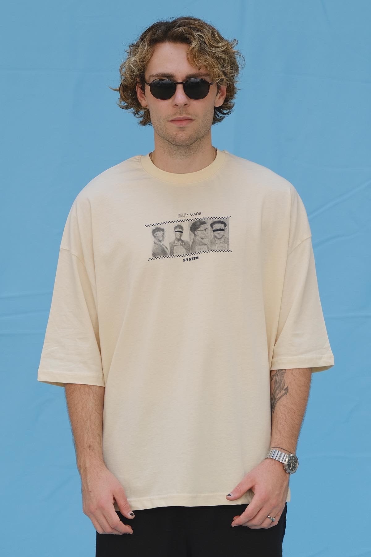 Oversize Krem Self Made T-Shirt