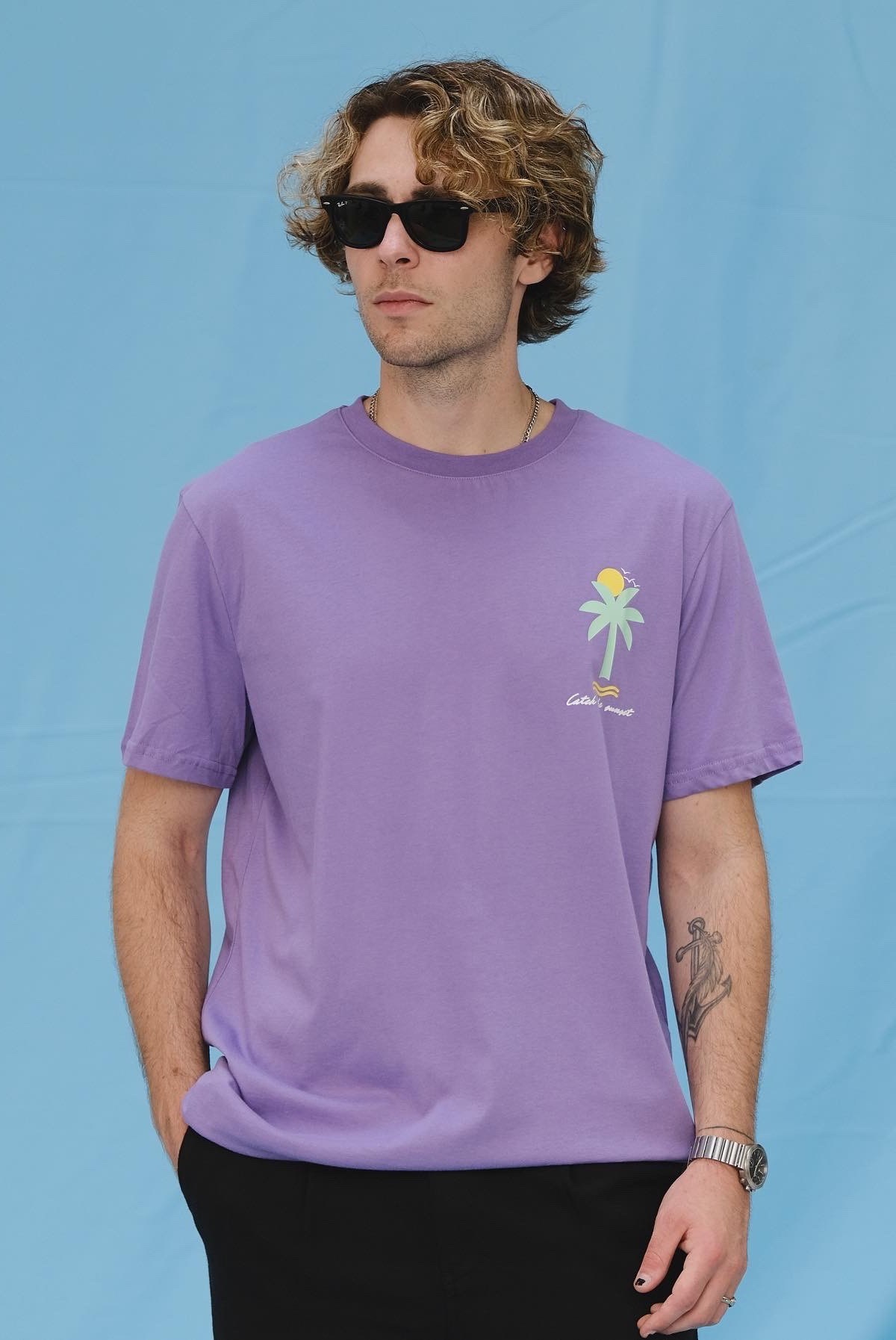 Oversize Mor Palmiye T-Shirt