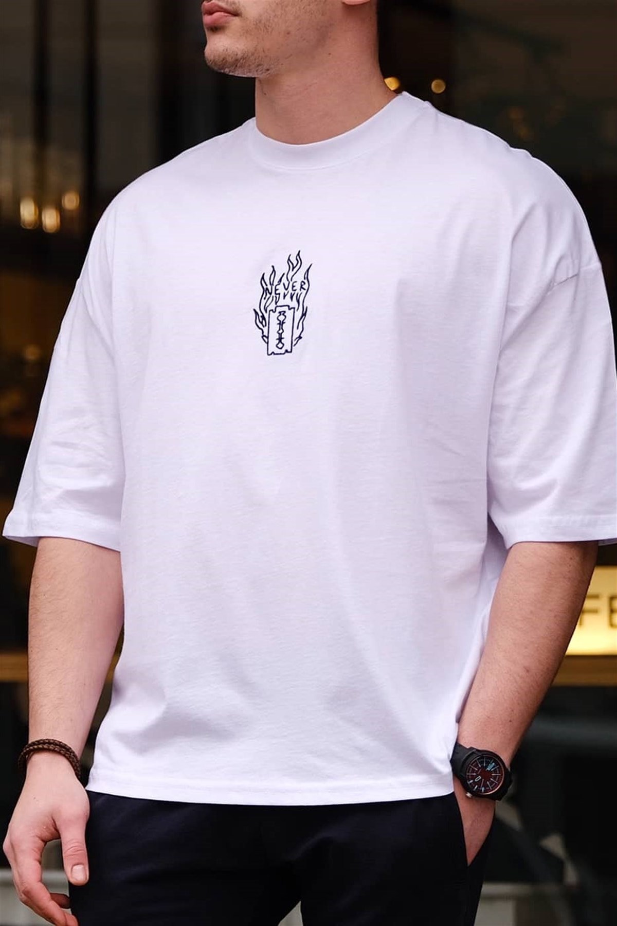 Oversize Never T-Shirt Beyaz