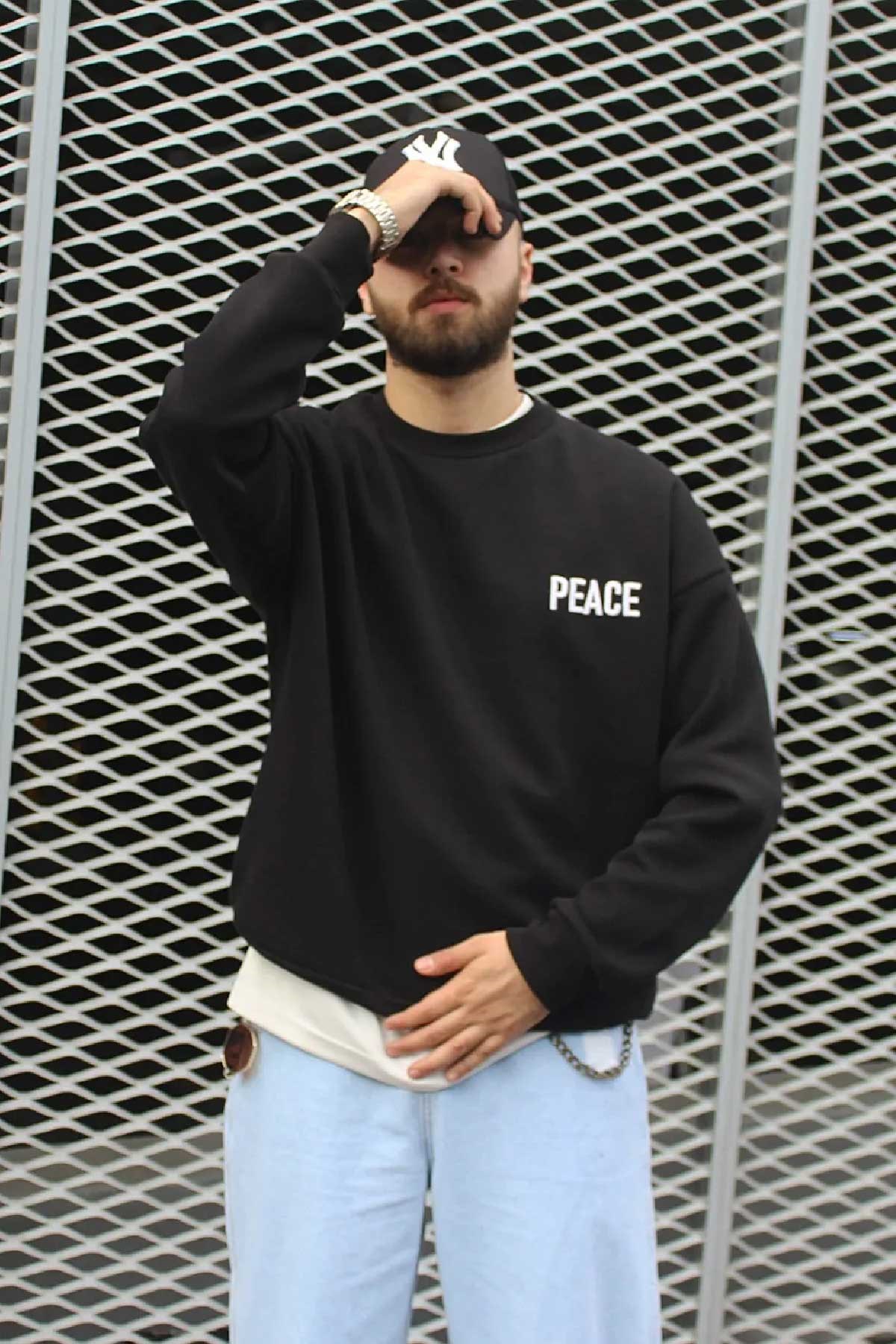 Oversize Peace Siyah Sweatshirt