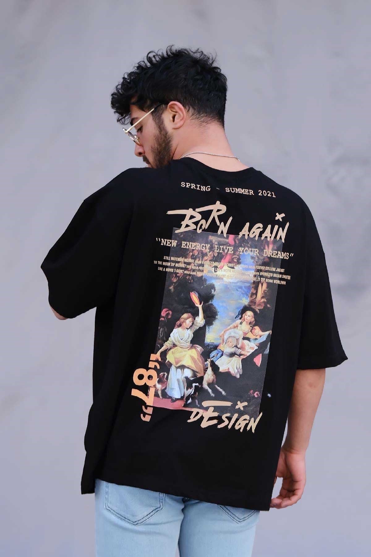 Oversize Siyah T-Shirt Born Again