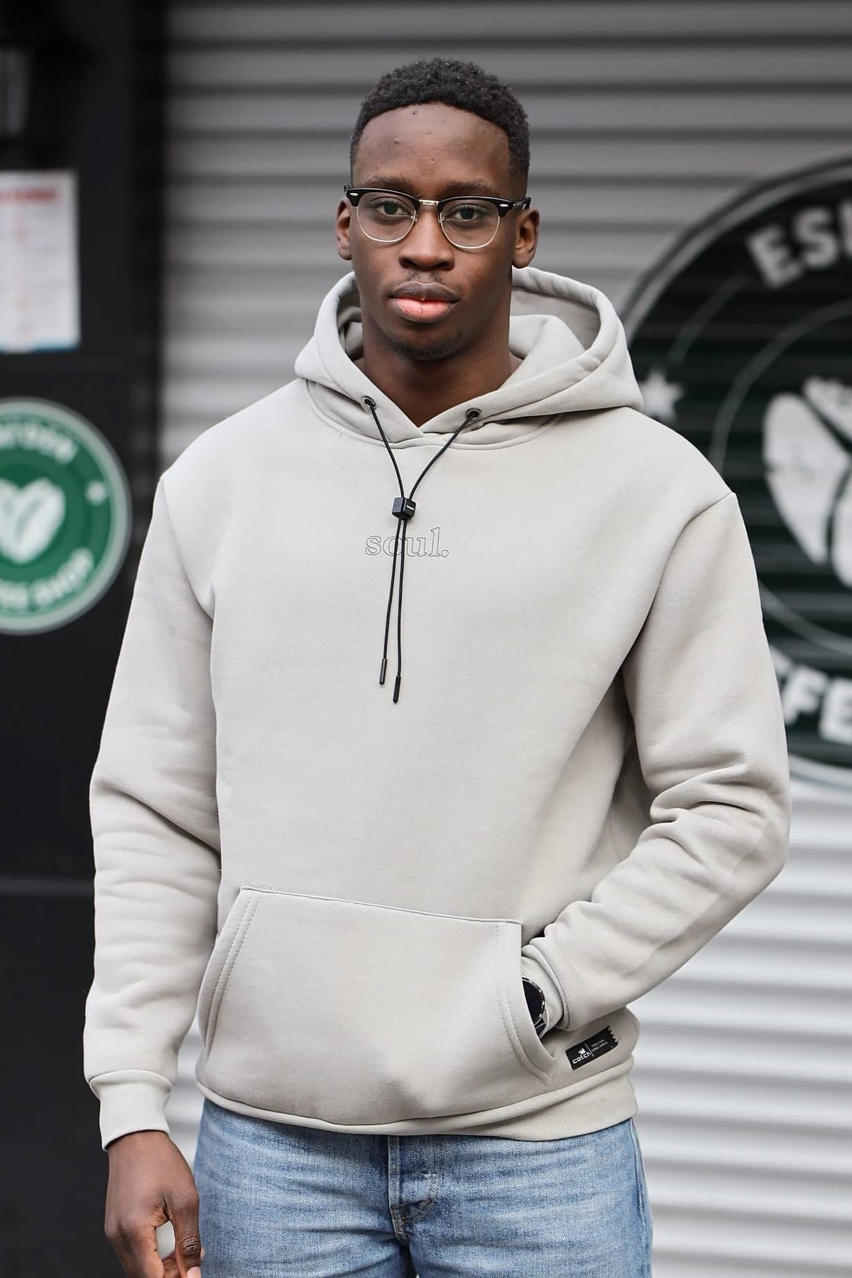 Oversize Soul Arkası Baskılı Kapüşonlu Sweatshirt Gri