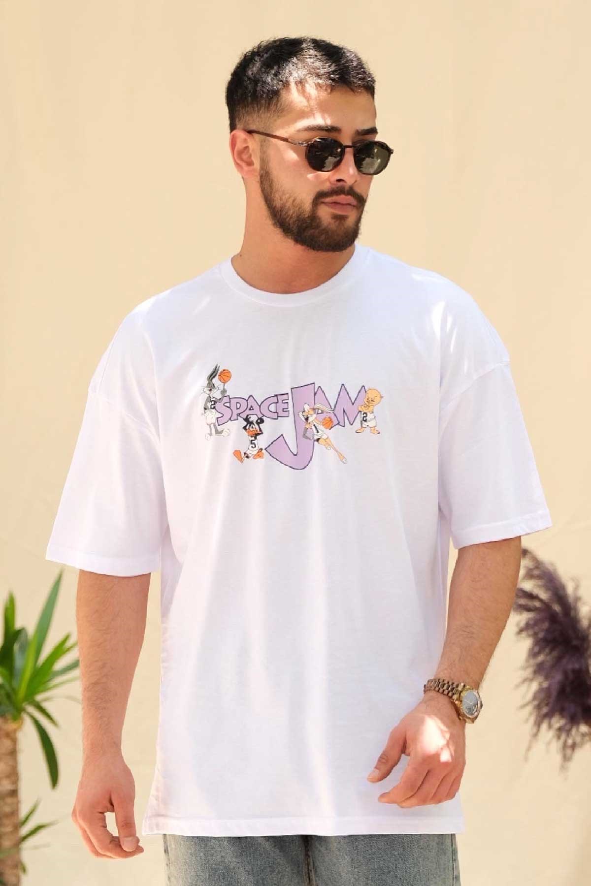 Oversize Space Jam Beyaz T-Shirt