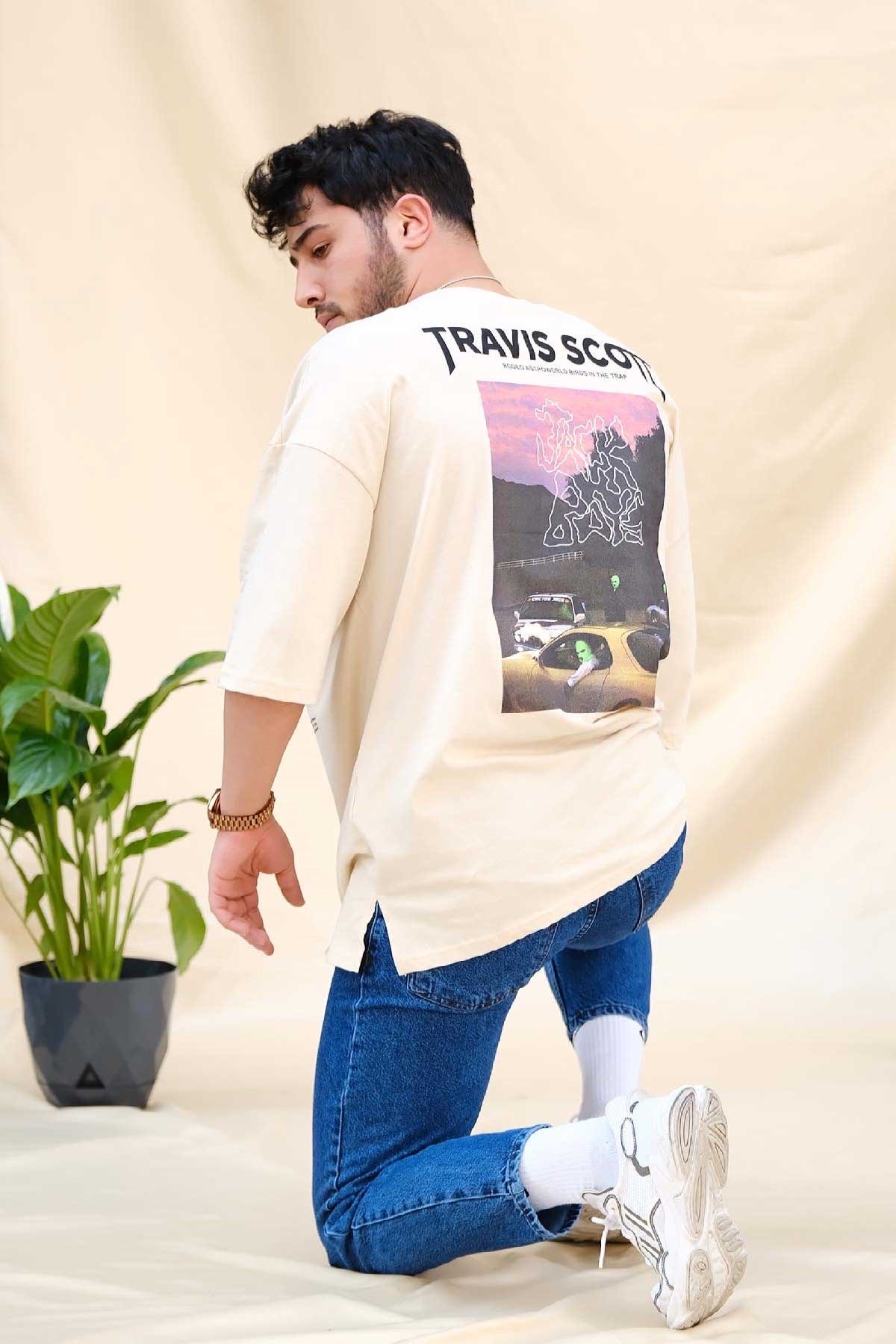 Oversize Tshirt Krem Travis Scott