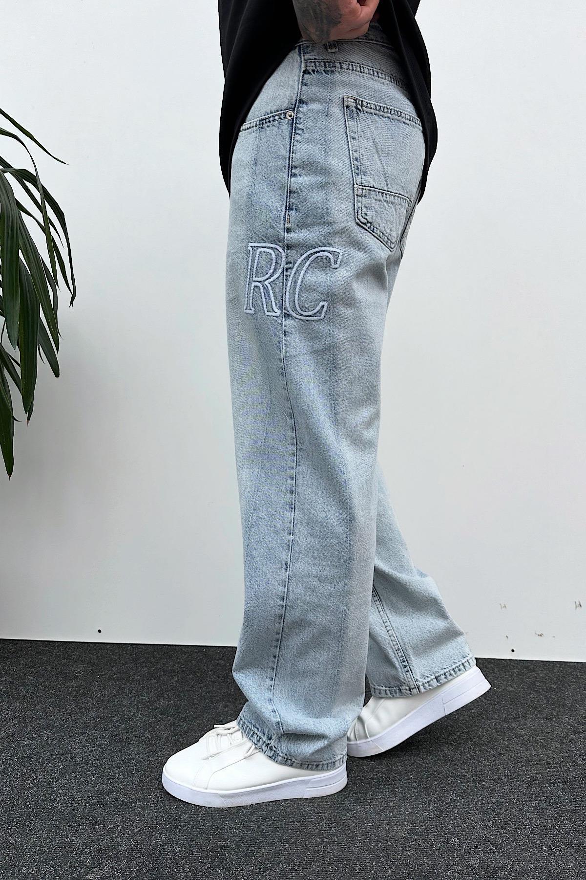 RC Baskılı Buz Mavi Baggy Pantolon