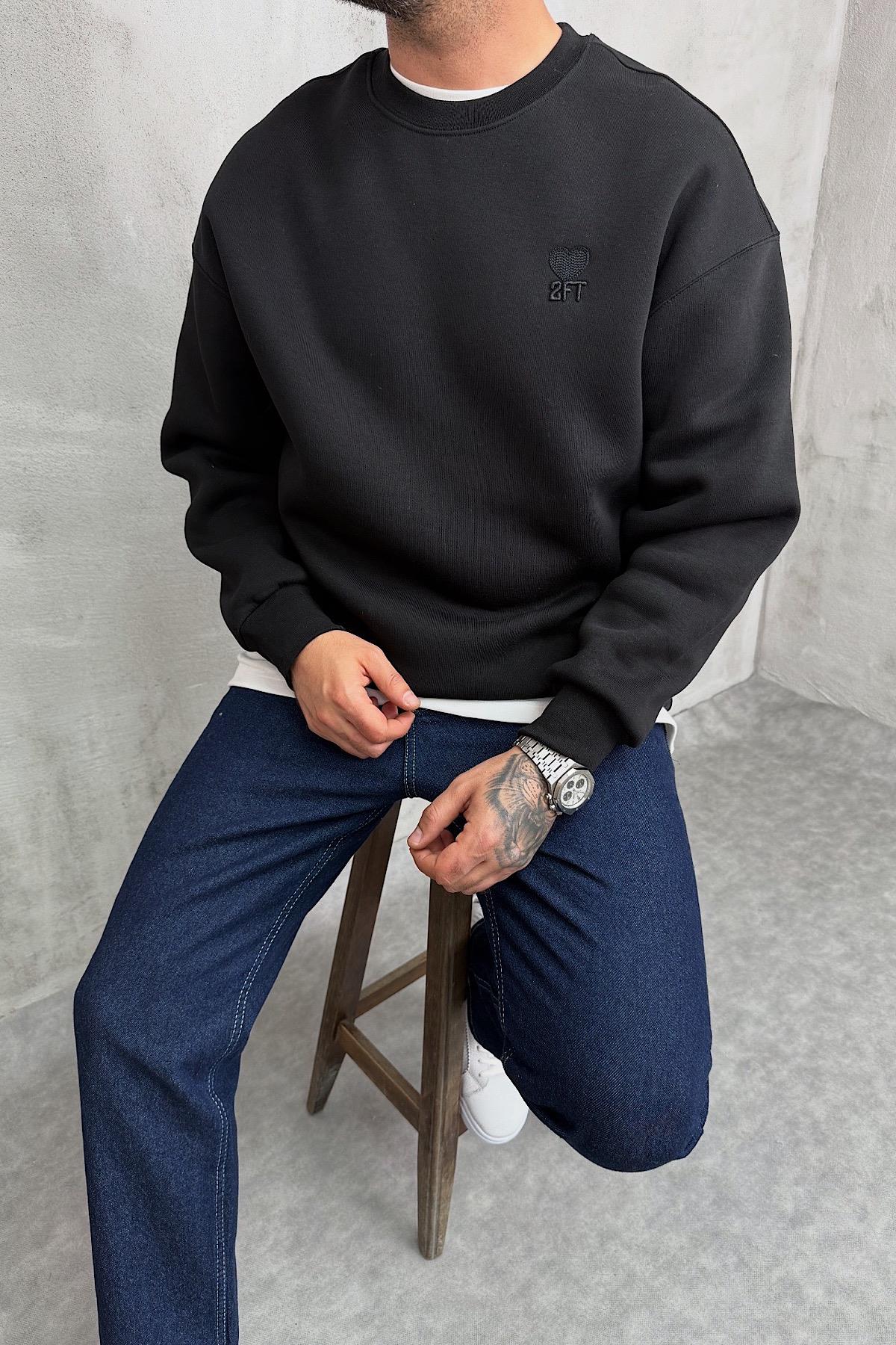 Siyah 2FT Baskılı Sweatshirt