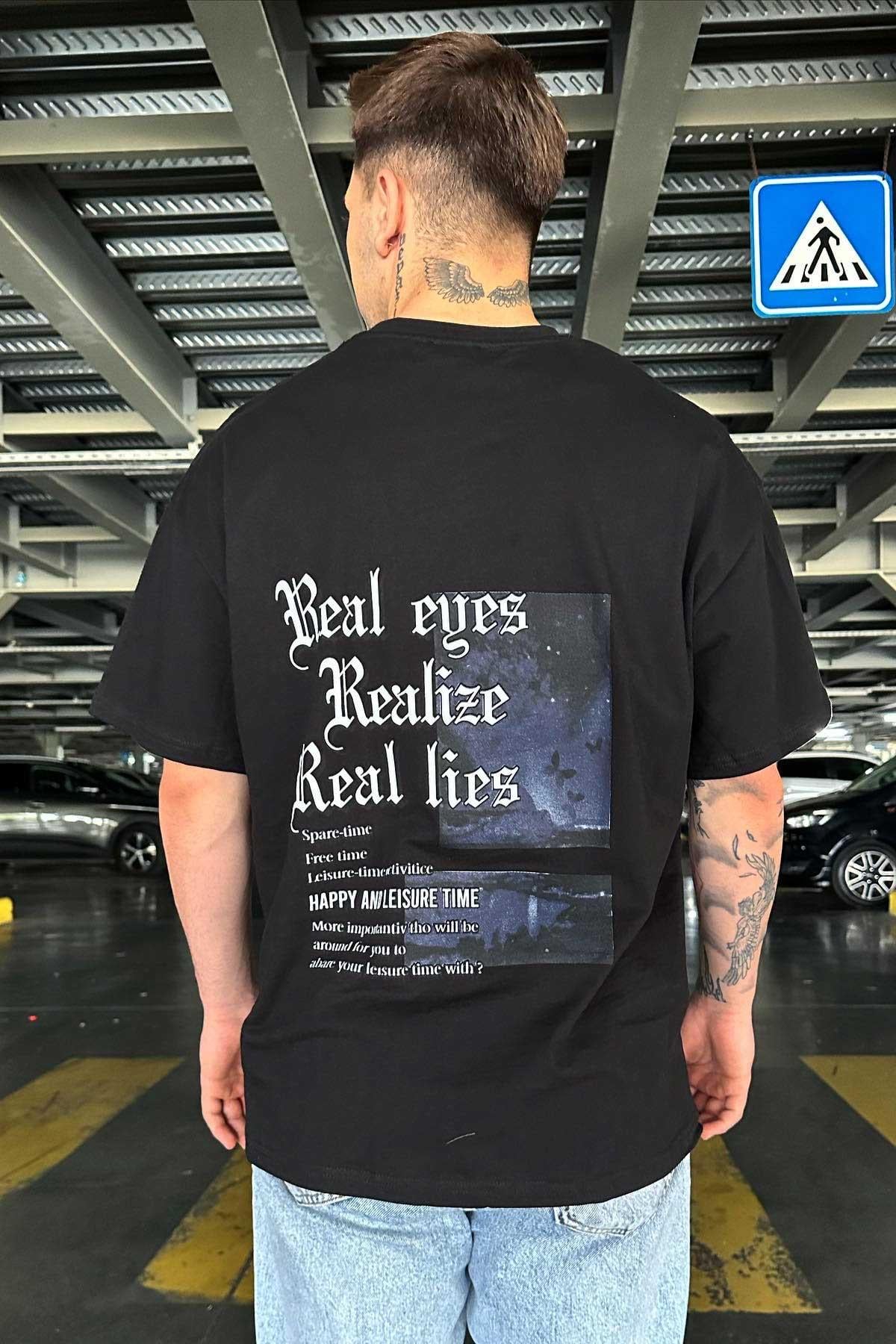 Siyah Arkası Baskılı T-Shirt
