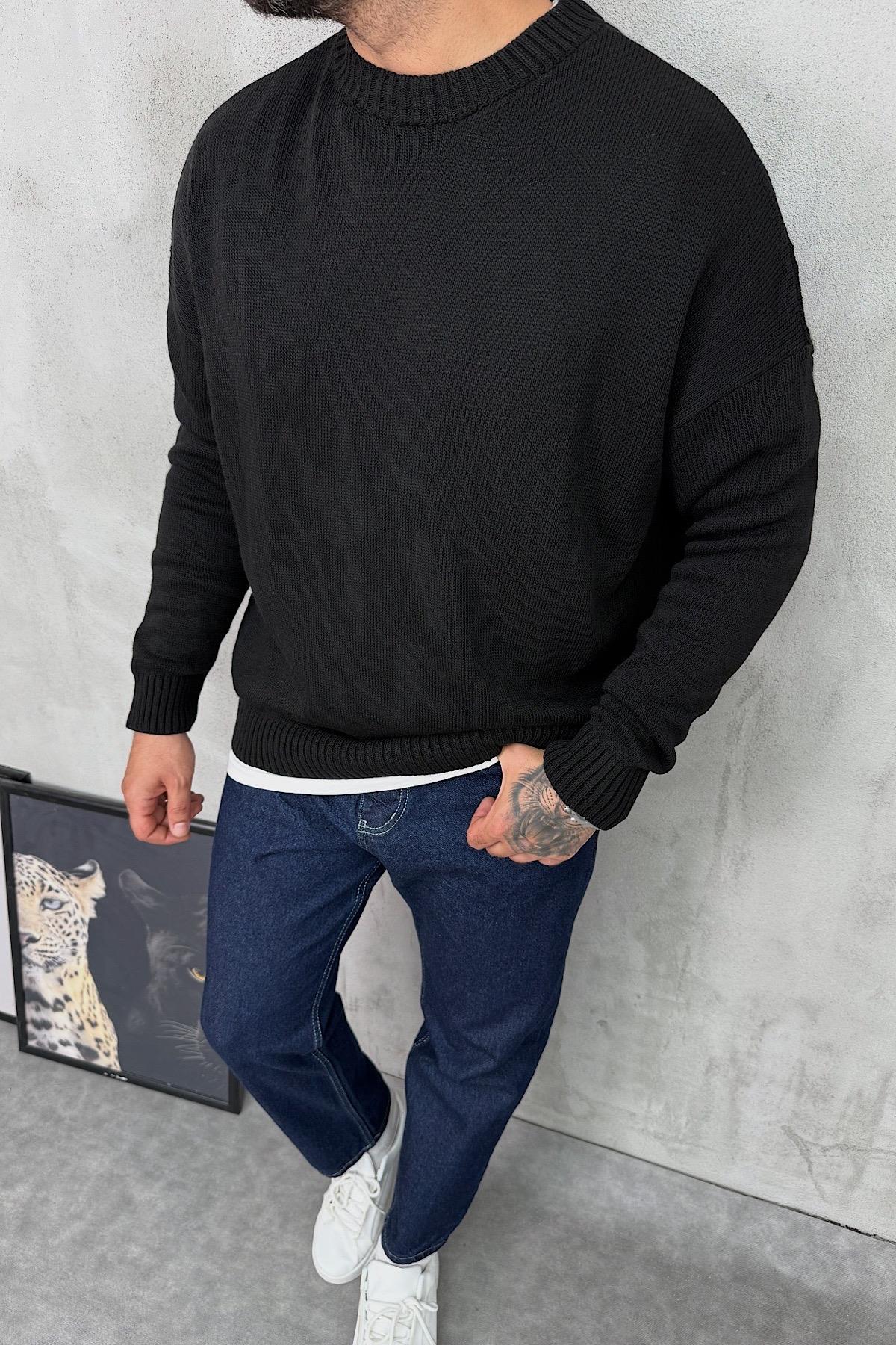 Siyah Balıkçı Yaka Örme Triko