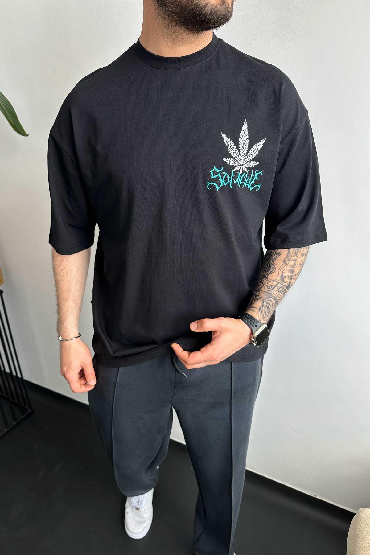 Siyah Baskılı Oversize T-Shirt