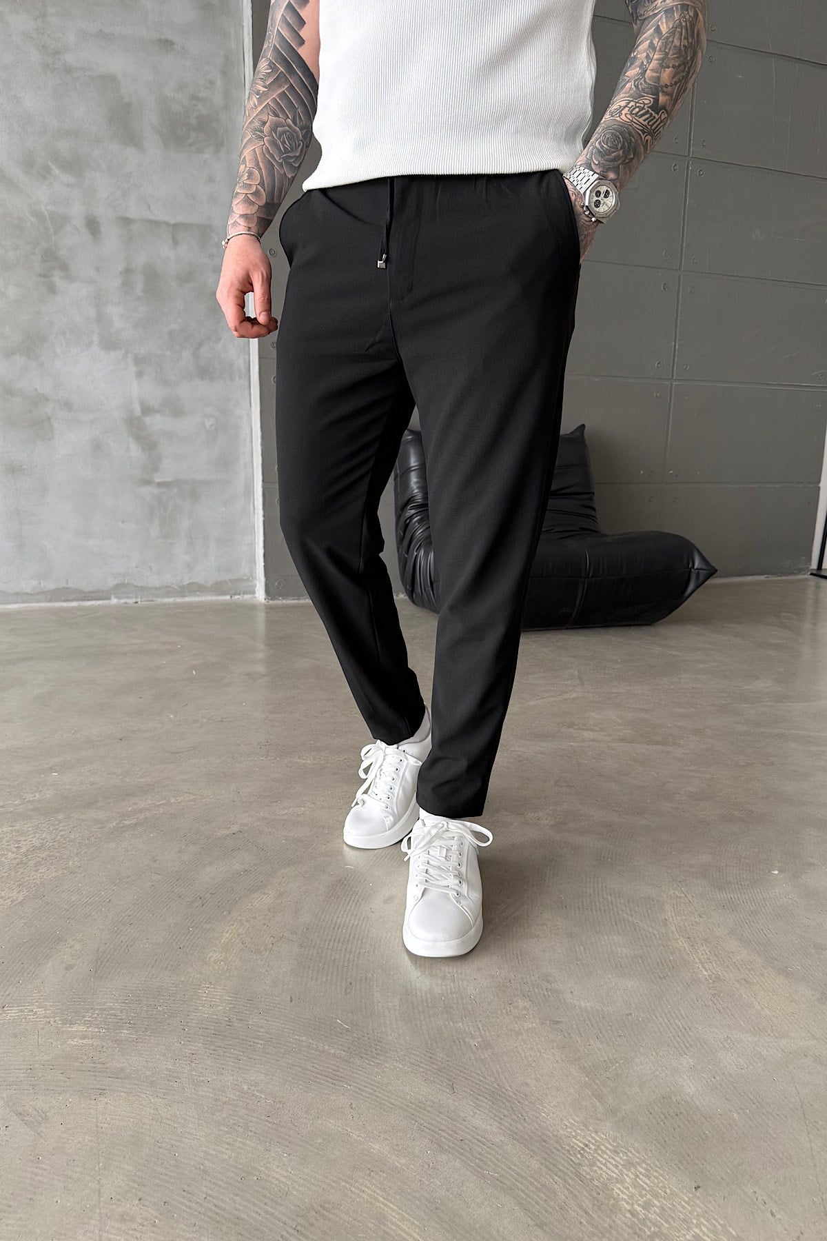 Siyah Boyfriend Kumaş Pantolon
