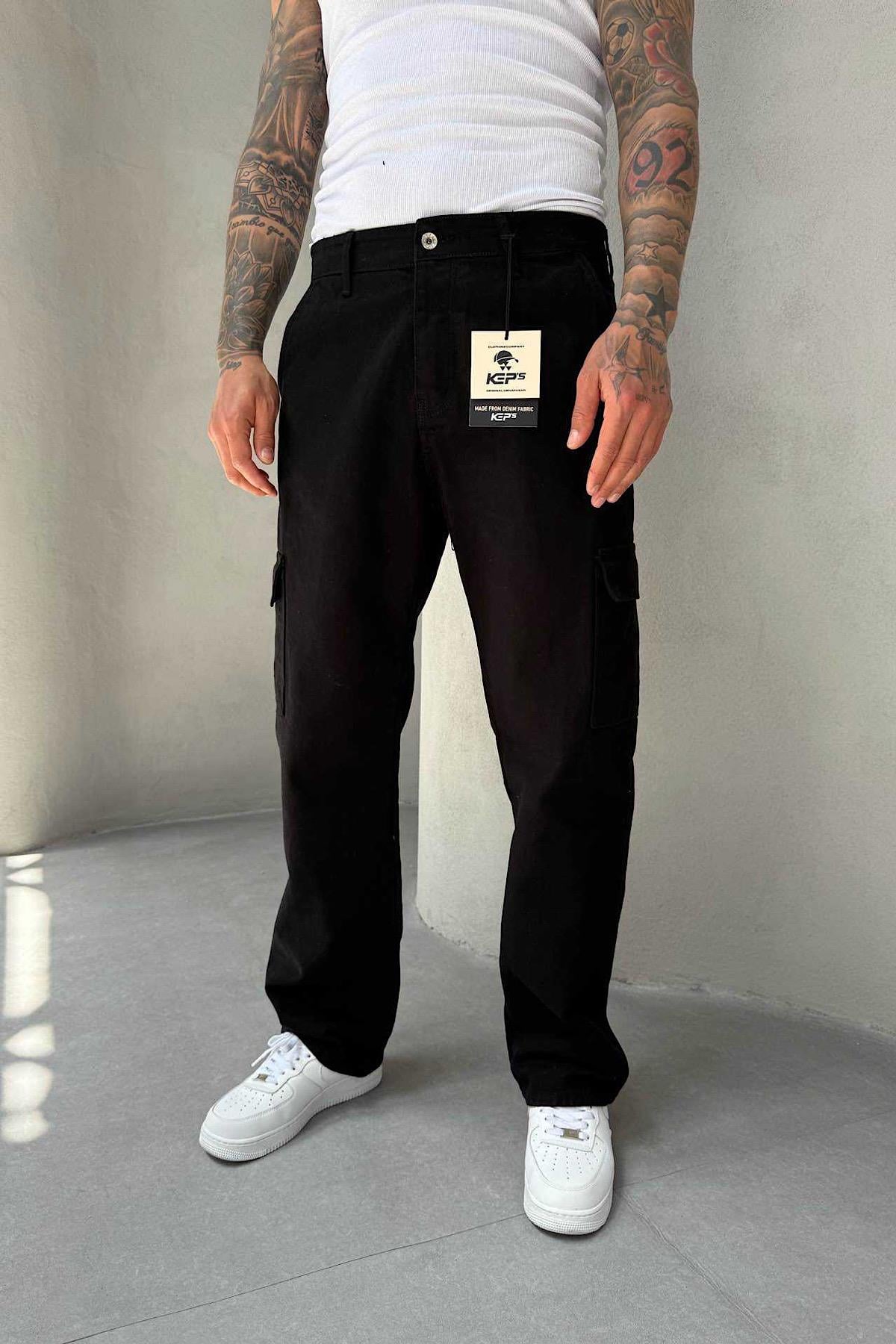 Siyah Cepli Kargo Baggy Pantolon
