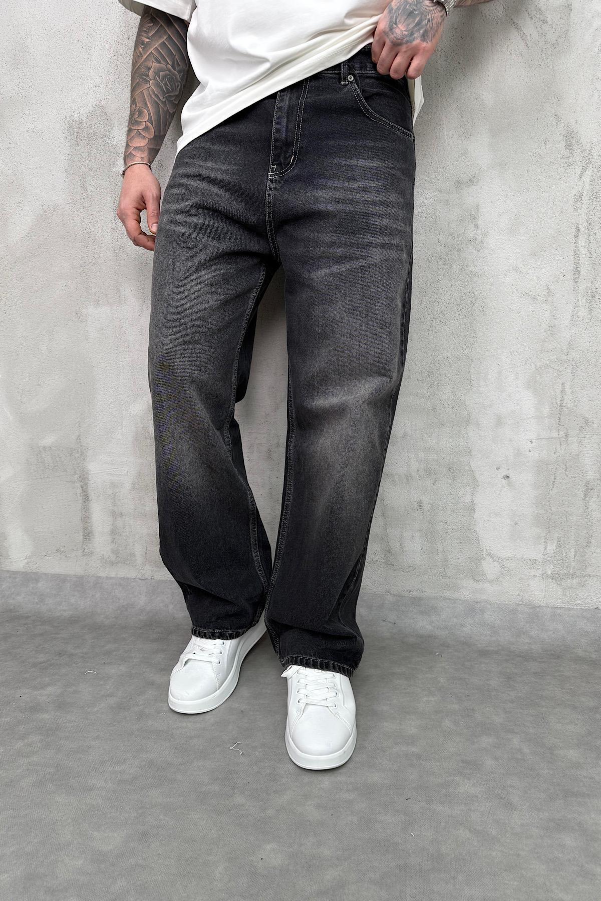 Siyah Eskitme Detaylı Relax Baggy Pantolon 