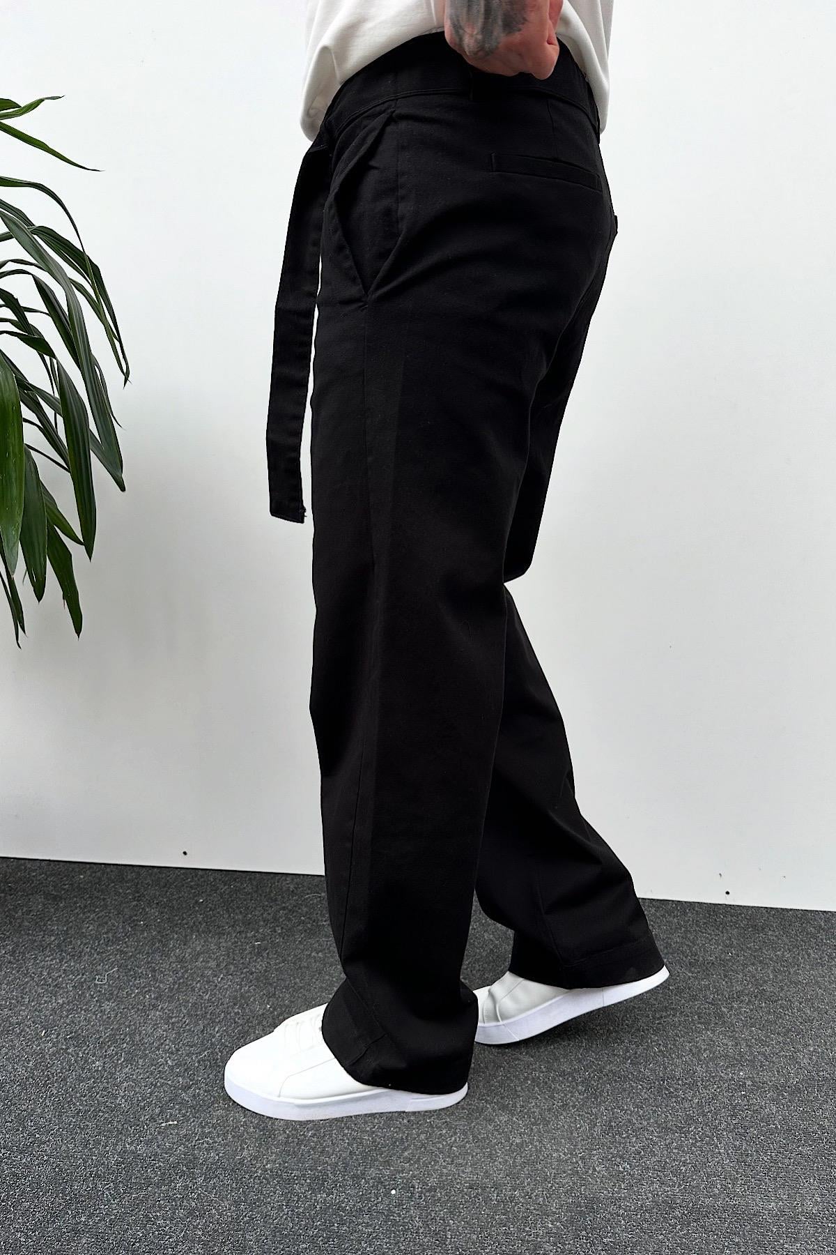 Siyah Kuşaklı Baggy Pantolon 