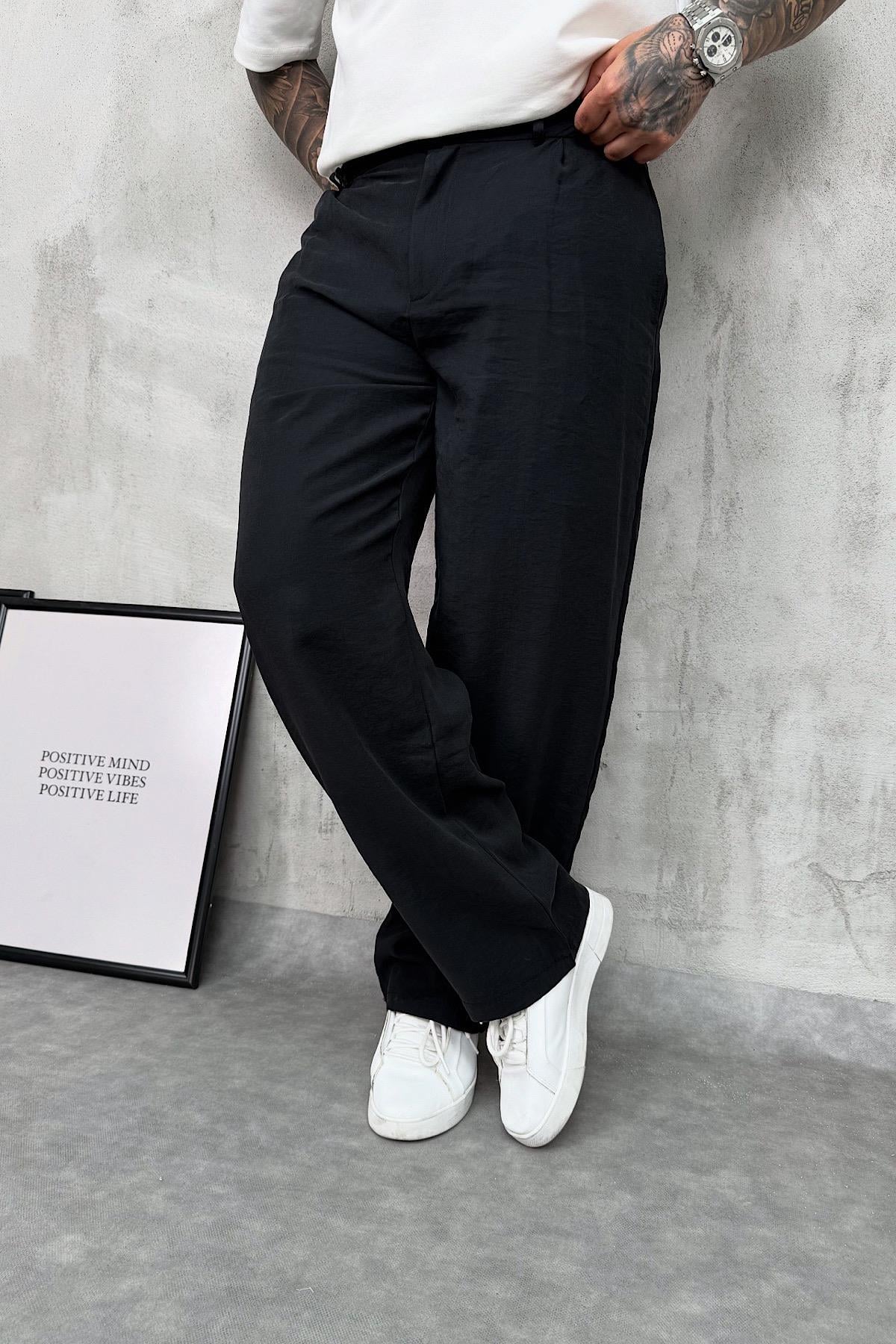 Siyah Modal Kumaş Baggy Pantolon