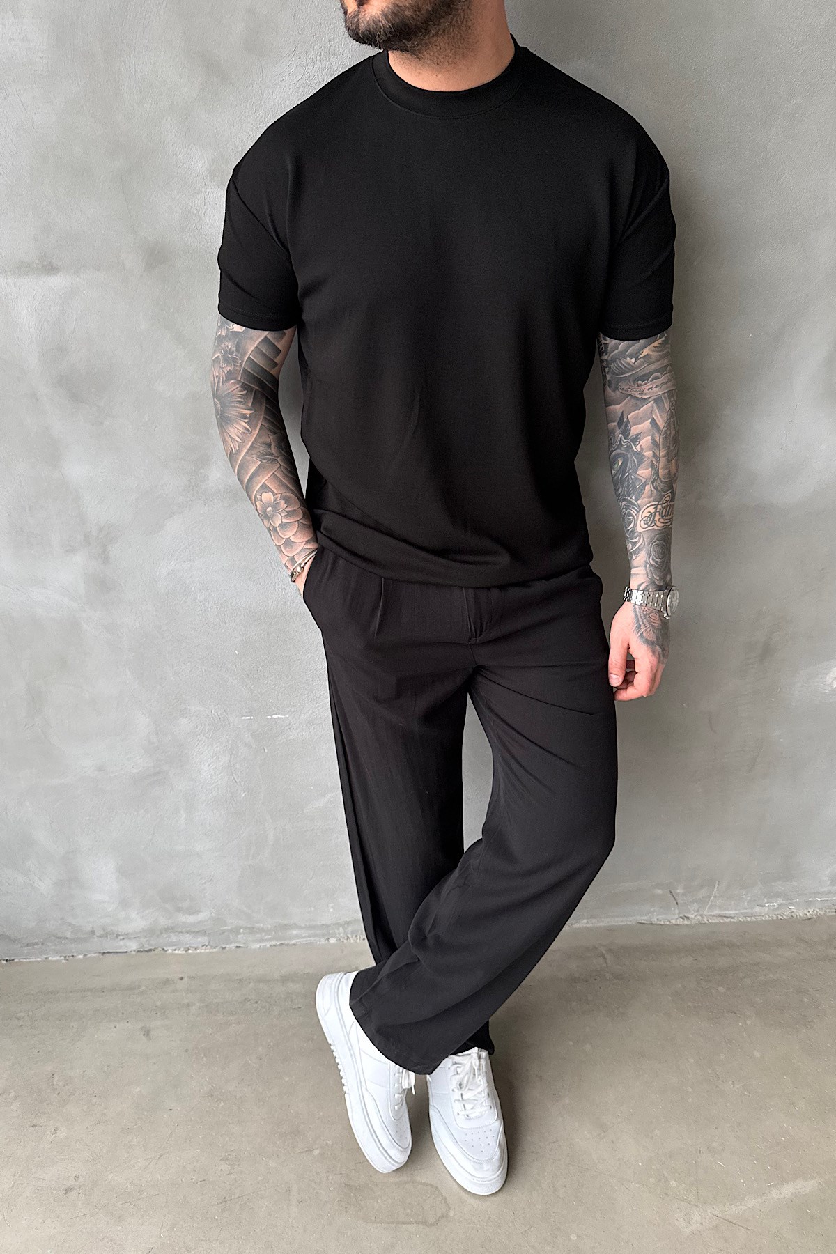 Siyah Oysho Kumaş Basic T-Shirt