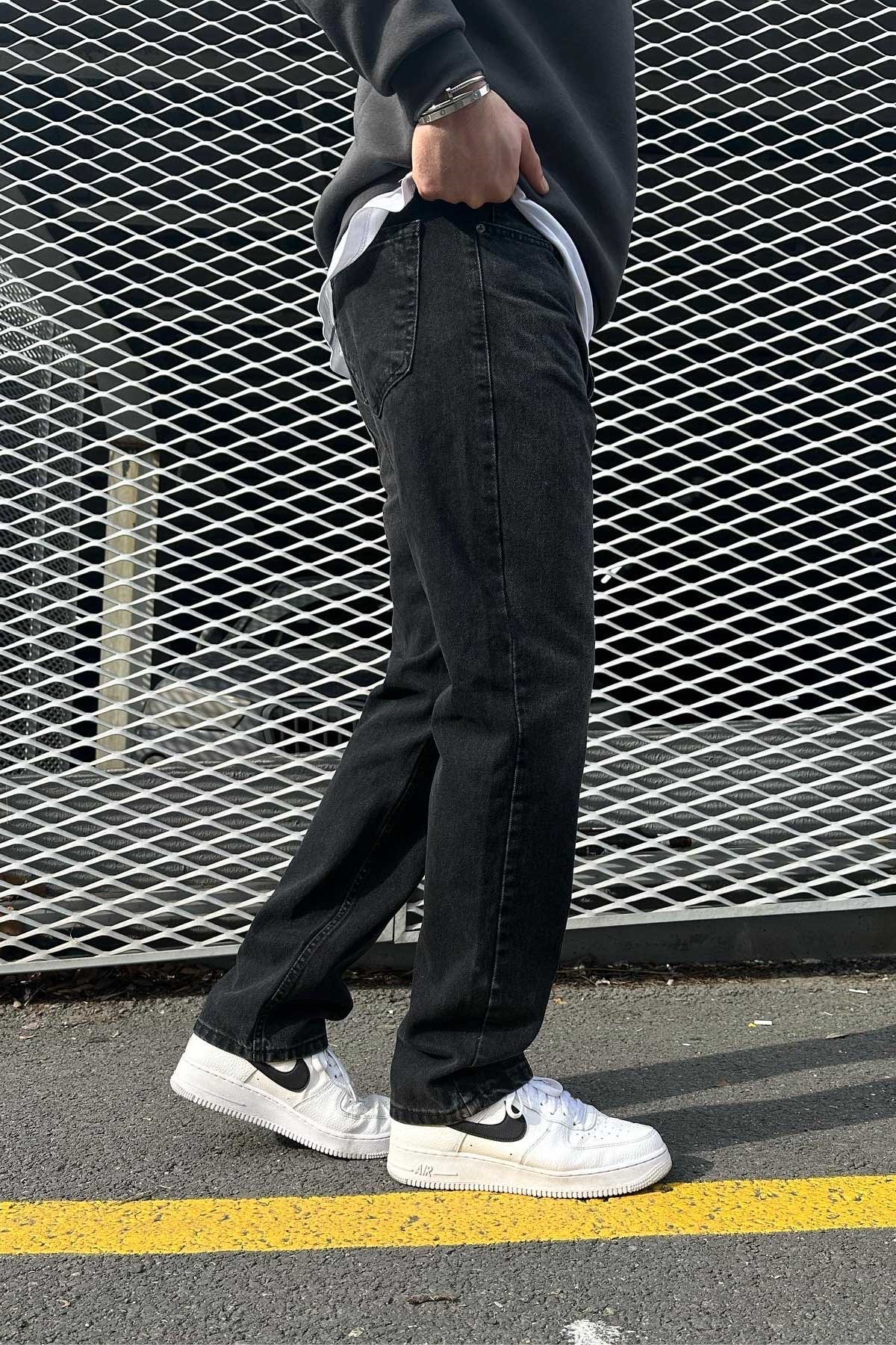Siyah Taşlamalı Baggy Pantolon 