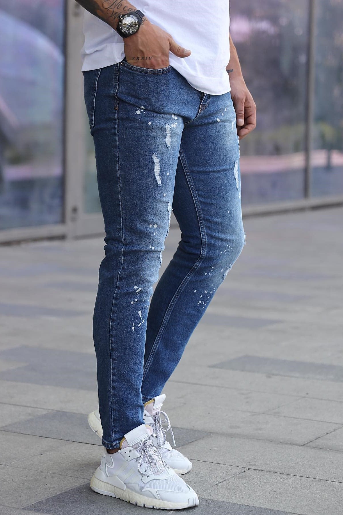 Slim Fit Yıkamalı Jeans Mavi