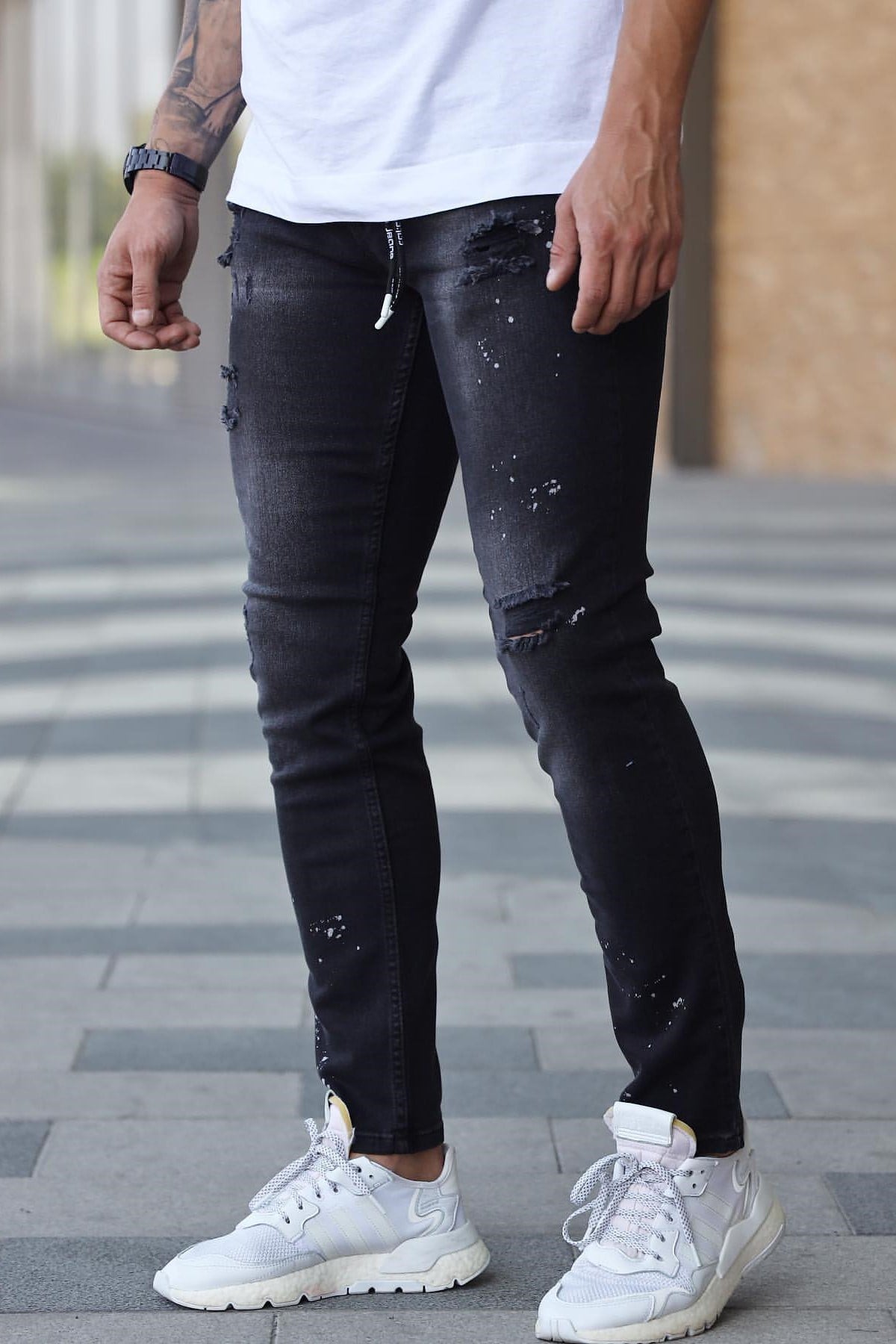Slim Fit Yıkamalı Jeans Siyah