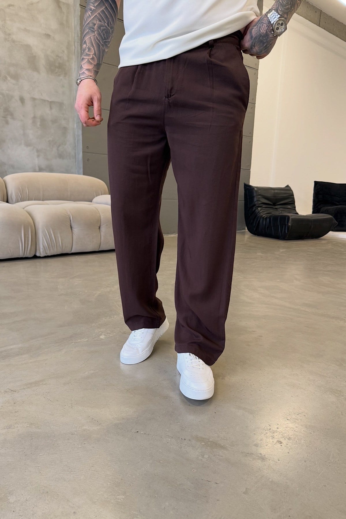 Tensel Kumaş Baggy Kahve Pantolon 