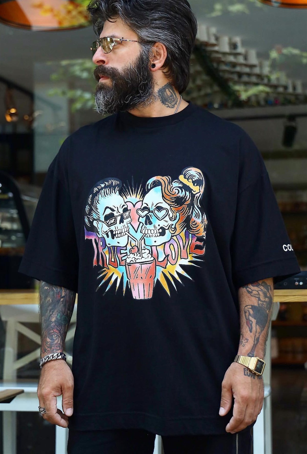 True Love Kurukafa Oversize T-Shirt Siyah