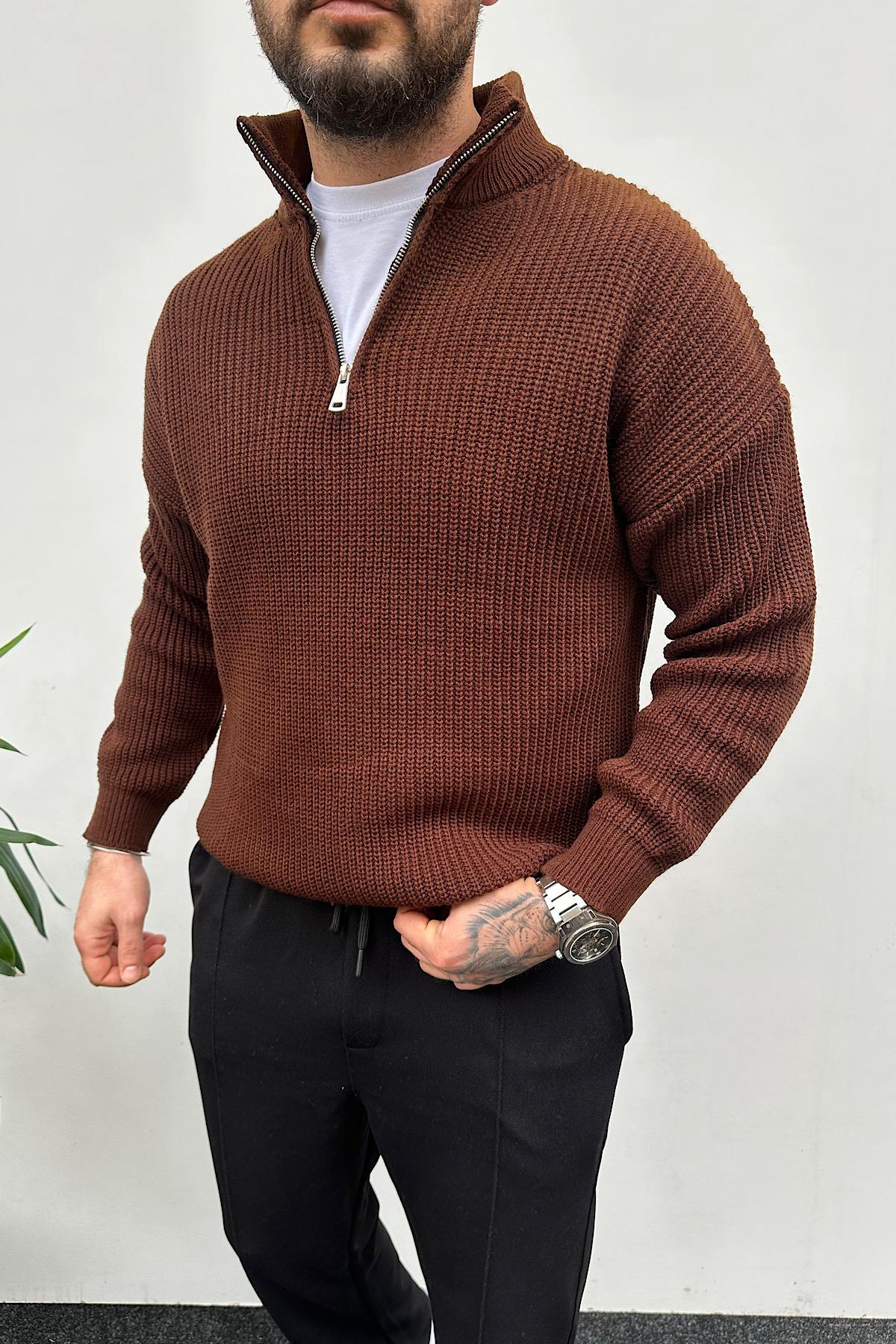 Yarım Fermuarlı Kalın Triko Kazak