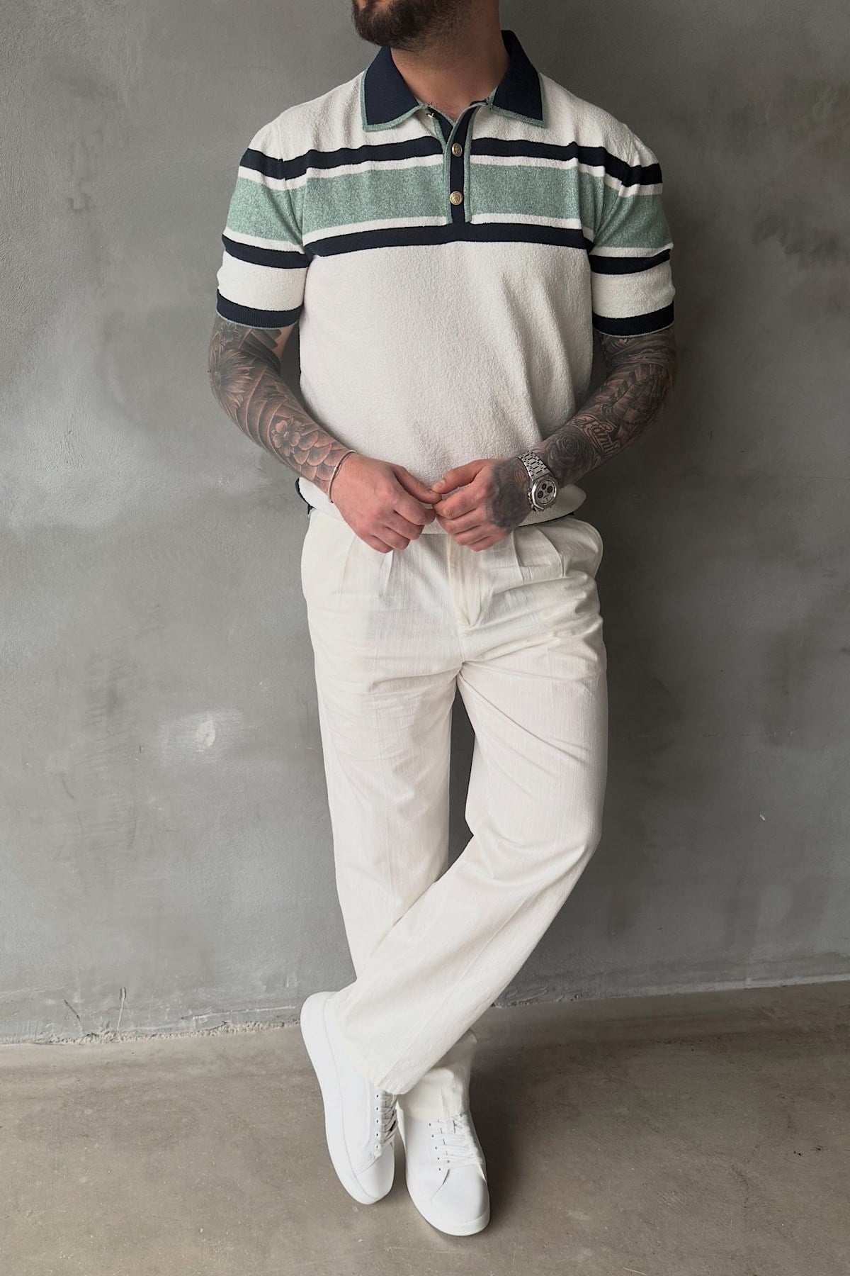 Yeşil&Lacivert Şeritli Polo Yaka T-Shirt