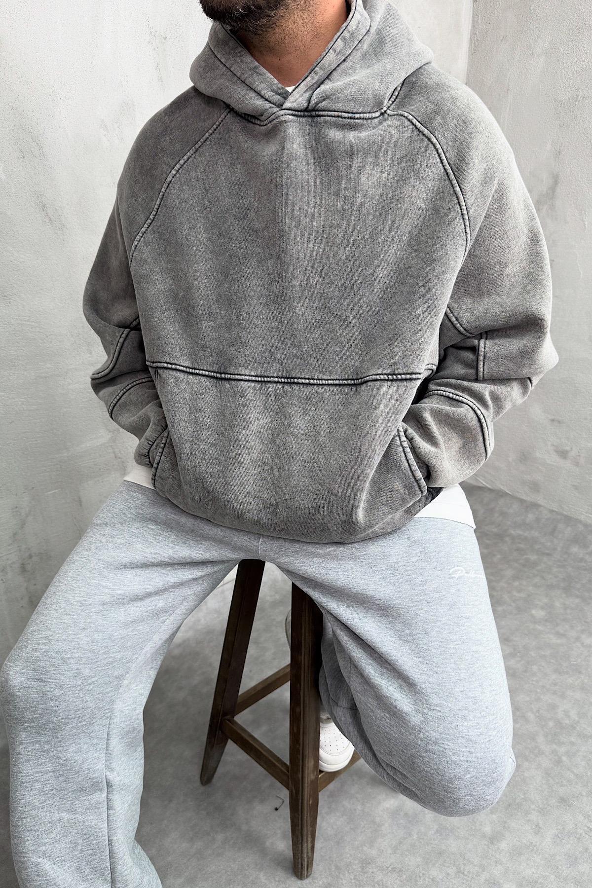 Yıkamalı Kapaşonlu Basic Hoodie