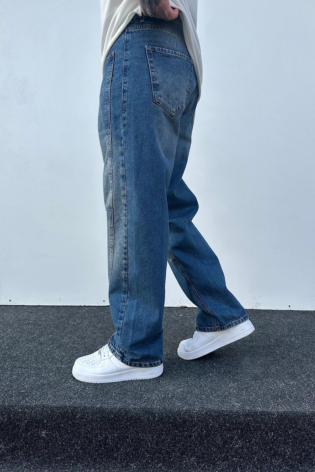 Yıkamalı Mavi Relax Baggy Jean
