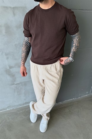 Kahve İnce Triko T-Shirt
