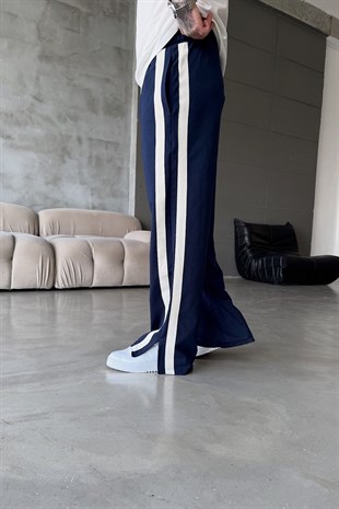 Lacivert Beyaz Şeritli Baggy Eşofman