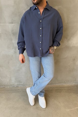 Lacivert Çizgili Gömlek