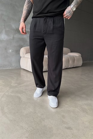 Siyah Modal Kumaş Baggy Pantolon 