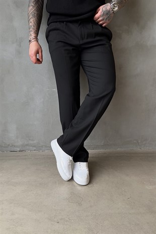 Siyah Pileli Baggy Kumaş Pantolon