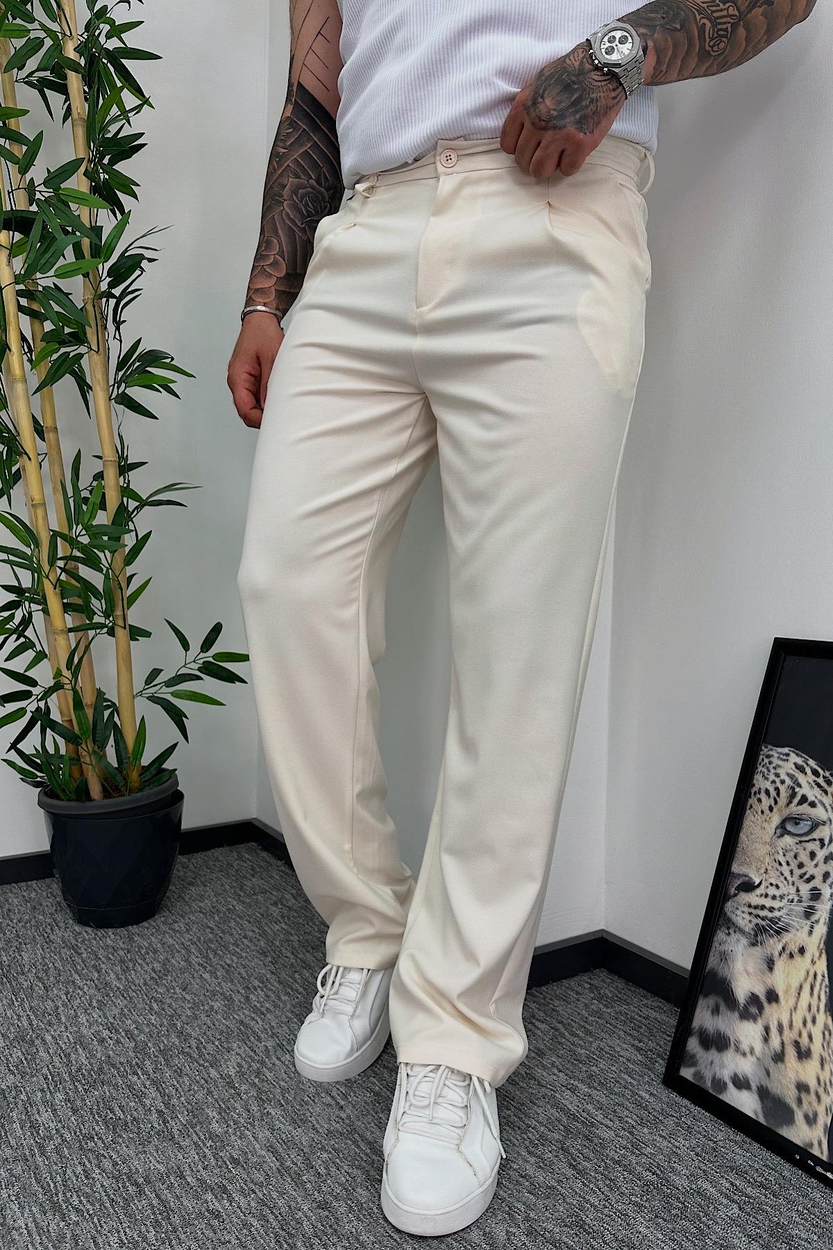 Açık Bej Baggy Kumaş Pantolon