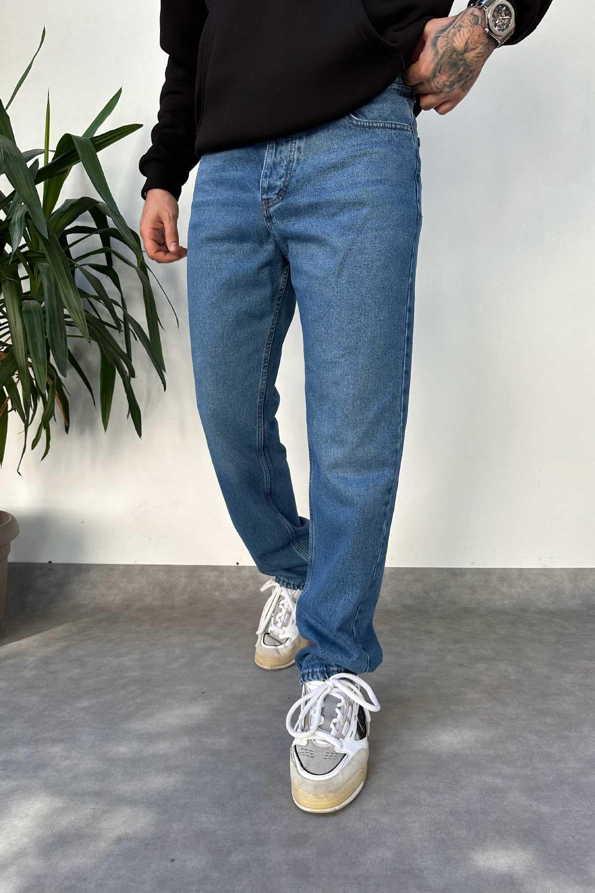 Açık Mavi Yıkamalı Baggy Jean