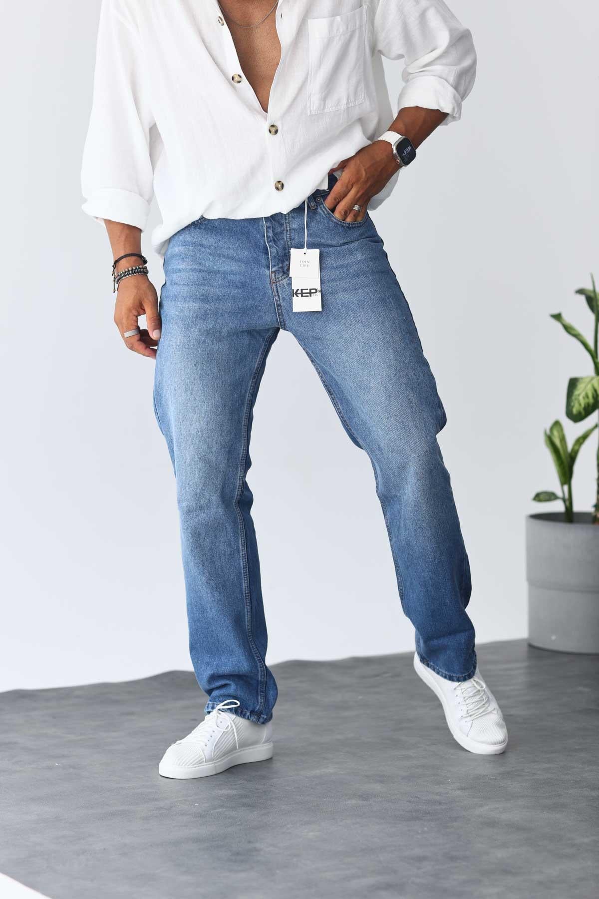 Açık Mavi Yıkamalı Baggy Jean