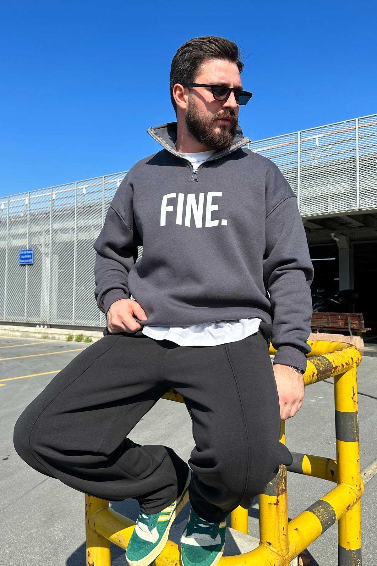 Antrasit Fermuarlı Sweatshirt