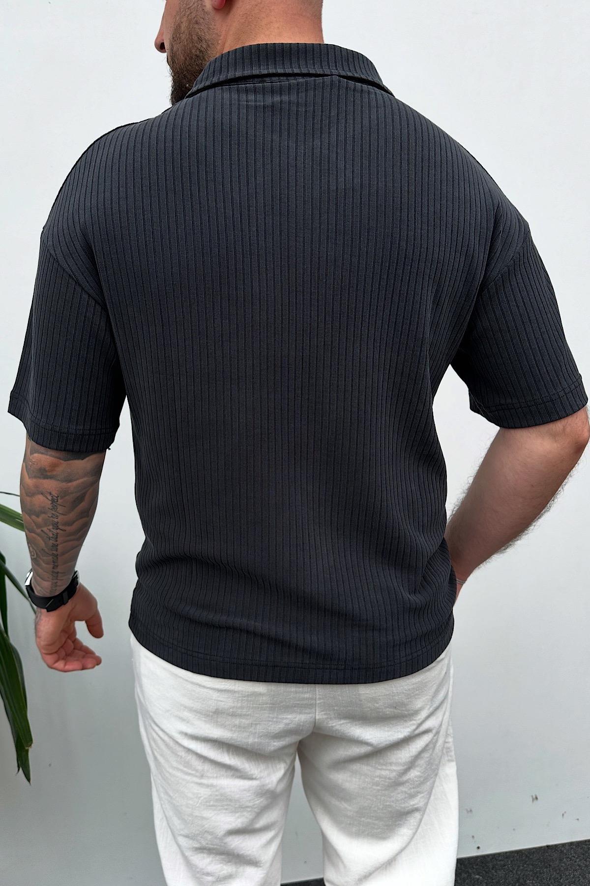 Antrasit Modal Kumaş Polo Yaka T-Shirt