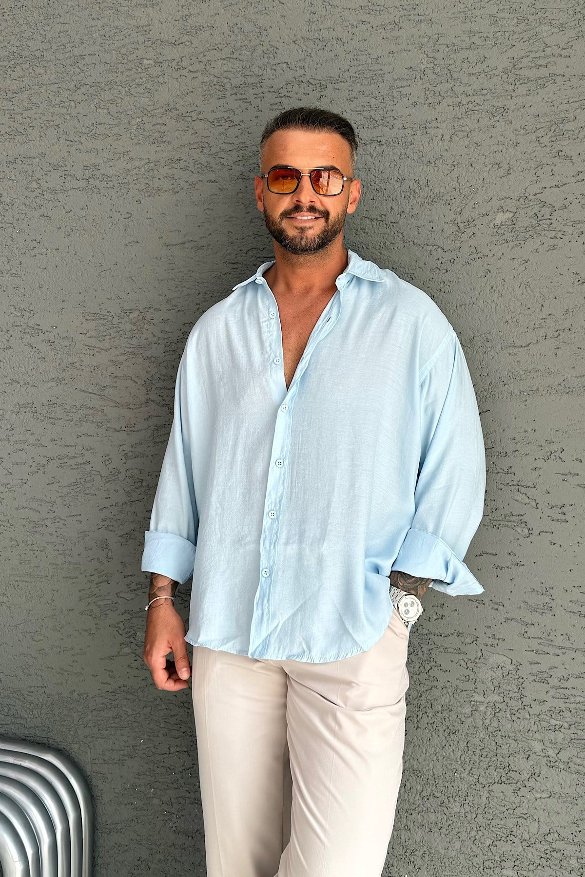 Bebe Mavisi Tensel Oversize Gömlek