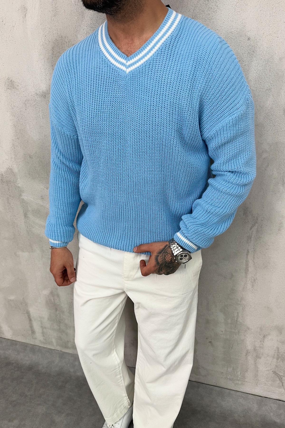 Bebe Mavisi V Yaka Triko