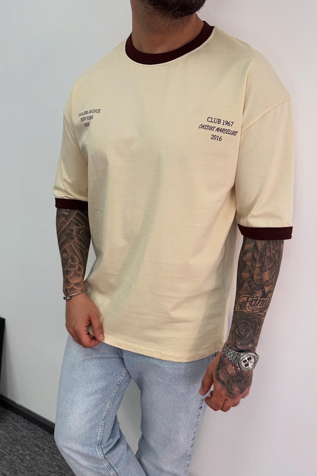 Bej Baskılı T-Shirt