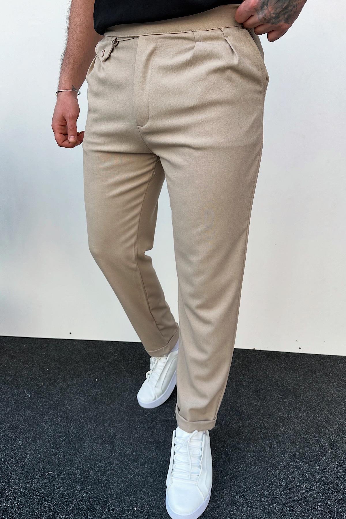 Bej Boyfriend Kumaş  Pantolon