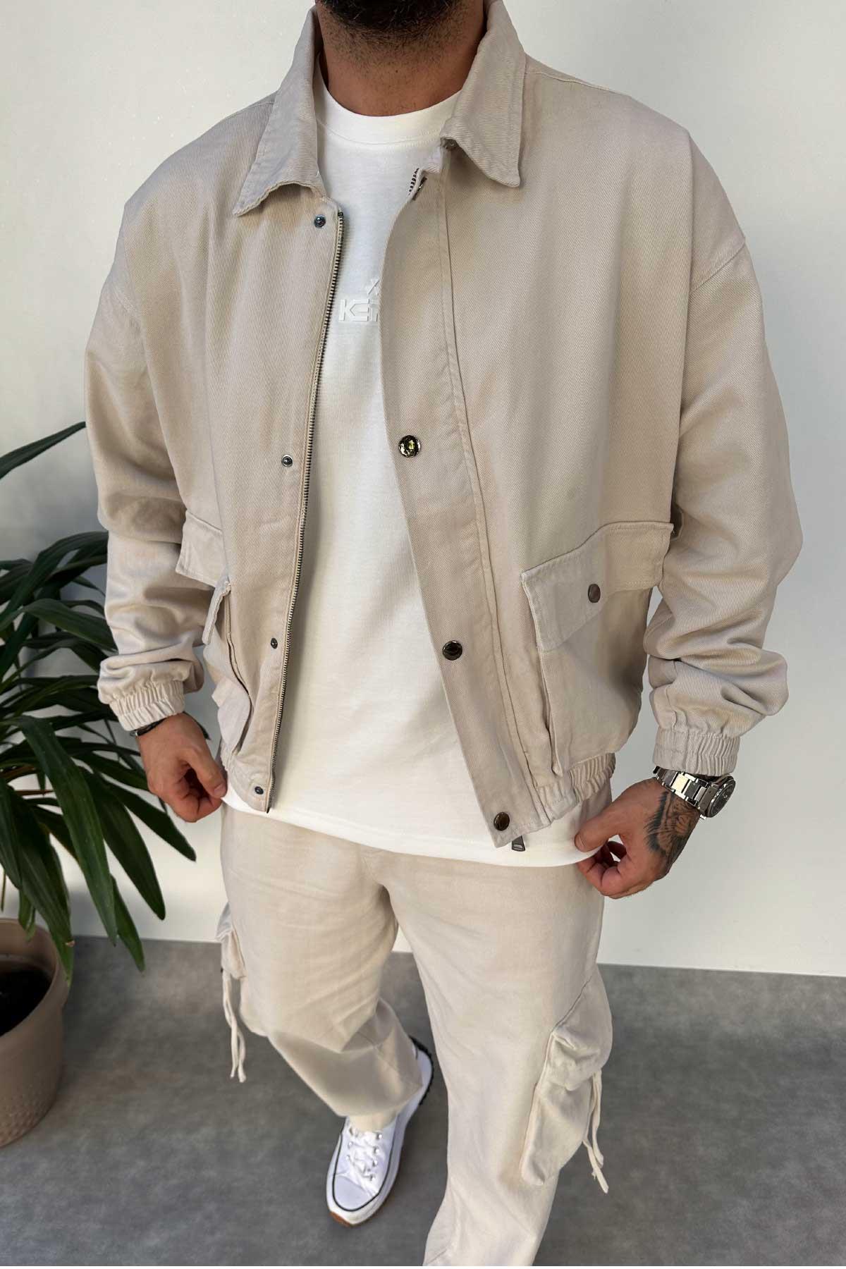 Bej Cepli Premium Kumaş Gabardin Ceket