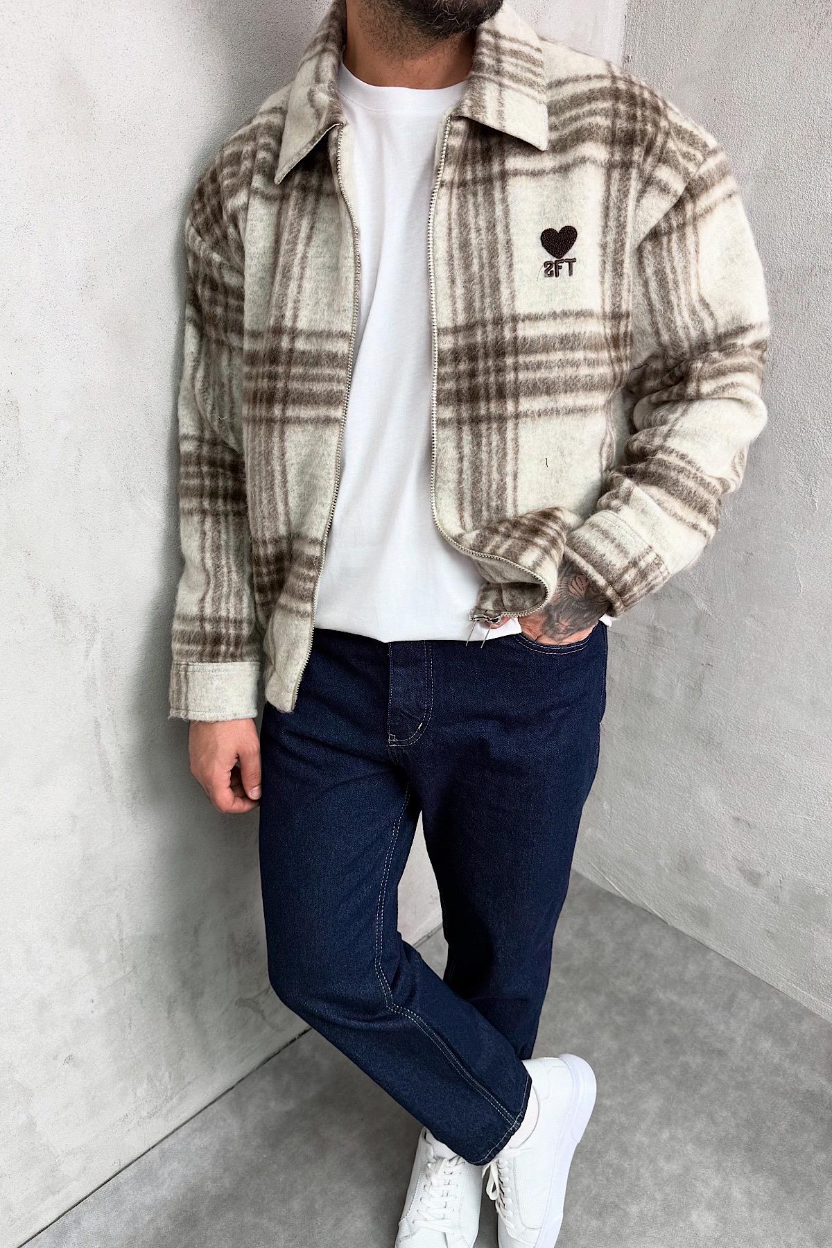 Bej Ekose Kaşe Ceket