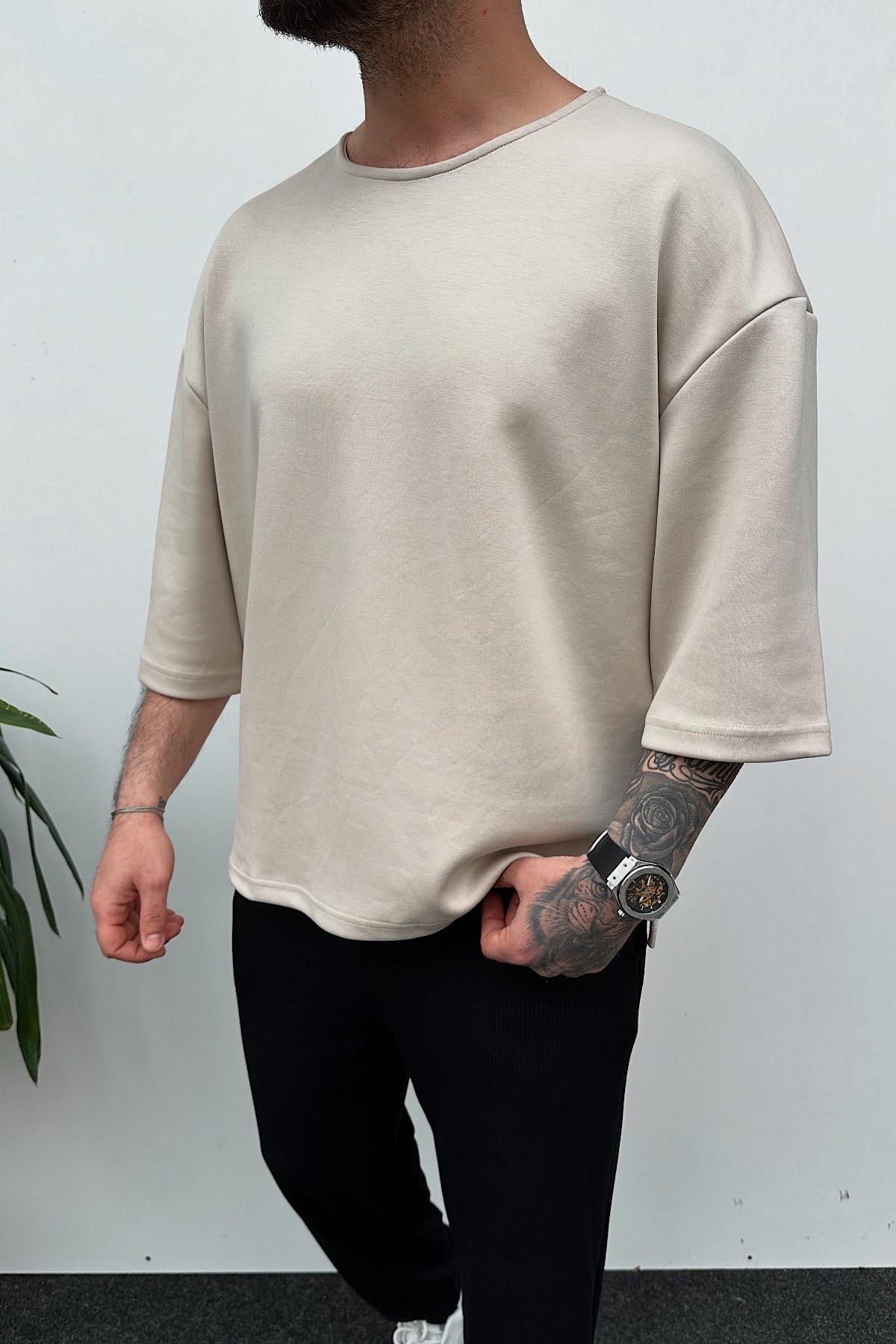 Bej Modal Kumaş Fakir Kol T-Shirt