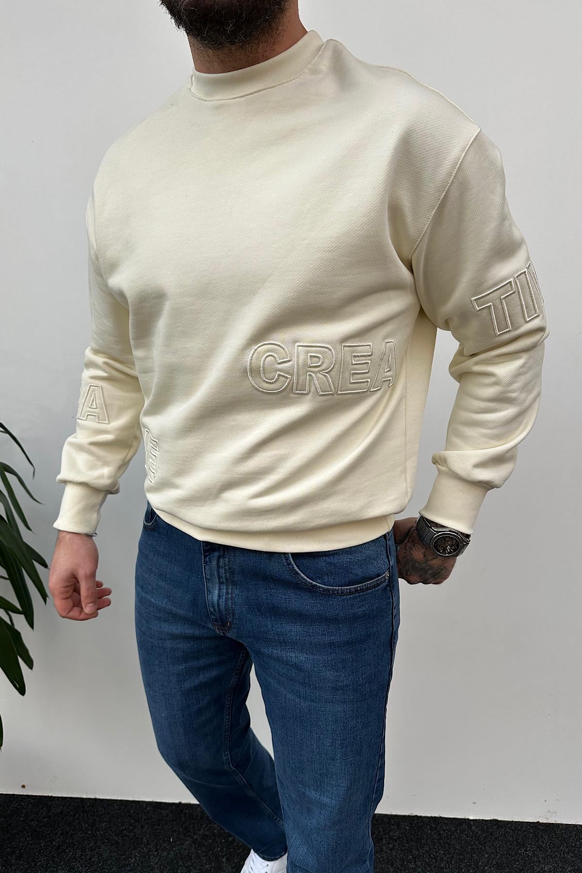 Bej Nakış Detaylı Sweatshirt