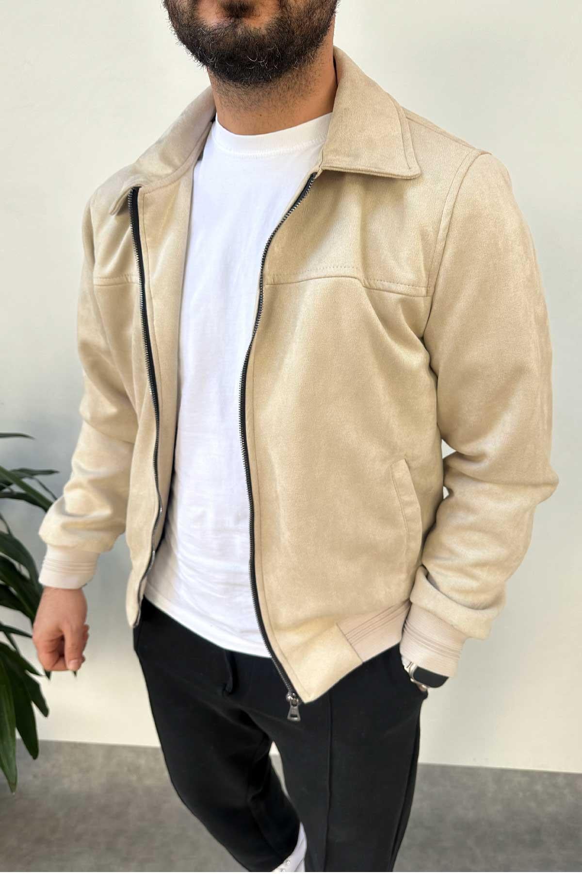 Bej Normal Kalıp Nubuk Ceket