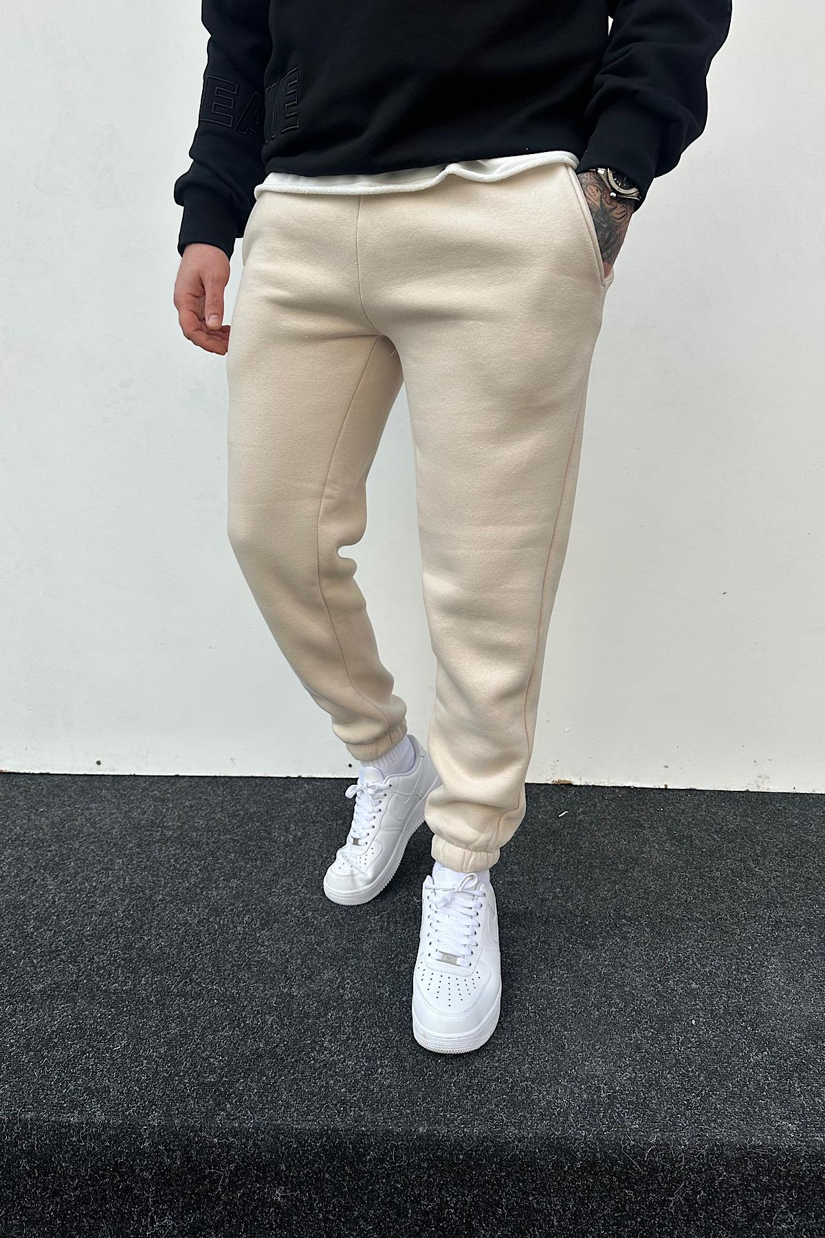 Bej Paçası Lastikli Eşofman