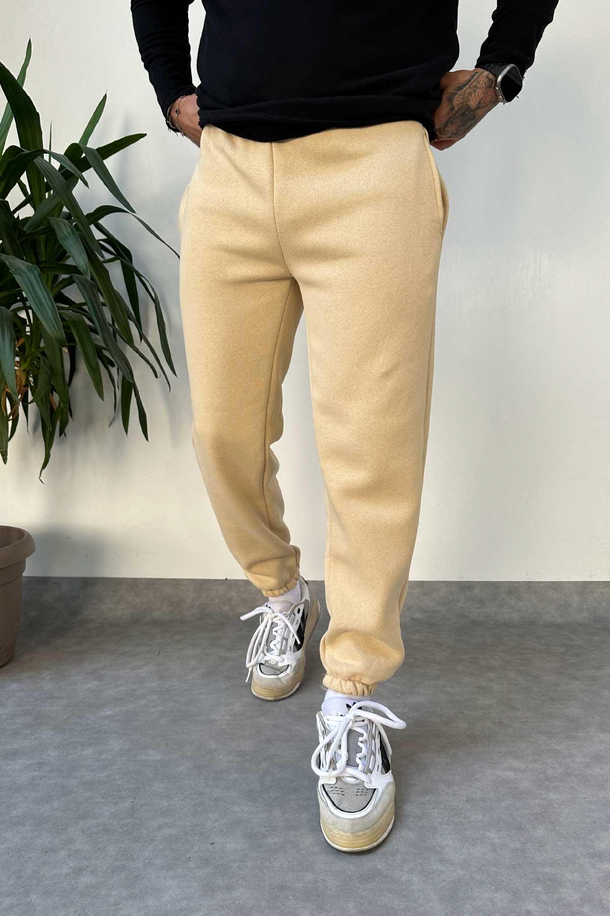 Bej Paçası Lastikli Şardonlu Eşofman